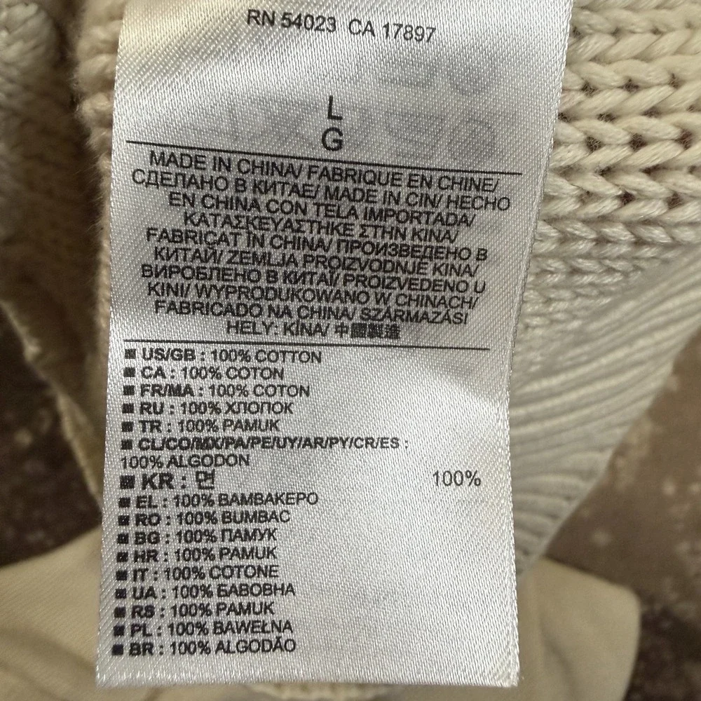 Banana Republic Sweater Mens Large Cream Fisherman Shawl Cable Knit Thick 3D